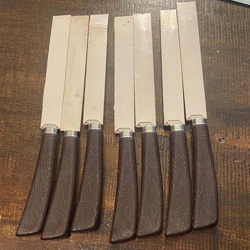 Set 6 VINTAGE QUIKUT Stainless Steak Knives Shell Oil Co. Dealer